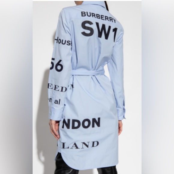 BURBERRY
'kari' Horseferry Print Shirt Mini Dress In Light Blue size 10 - Picture 5 of 11